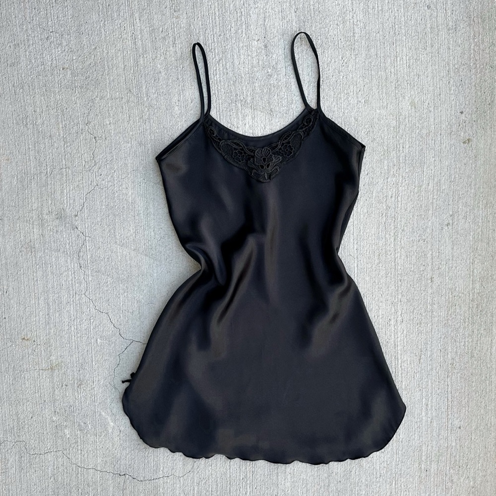 vintage black satin slip with bows